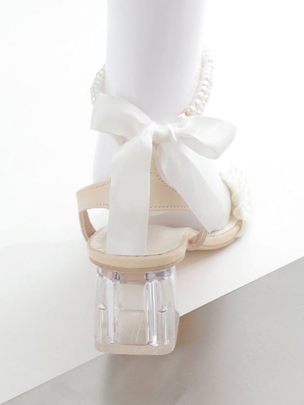 画像4: 【即日発送】【水着小物：ビーチサンダル】リボン/ パール/ アンクルストラップ付き/ クリアヒール/ ビーチサンダル/ サマーシューズ[YMT] (4)