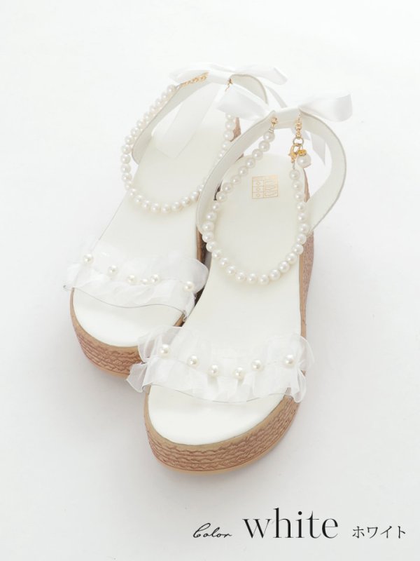 画像5: 【即日発送】【水着小物：ビーチサンダル】パールチェーン/ リボン/ フリル/ 厚底/ ウエッジソール/ サンダル/ サマーシューズ[YMT] (5)