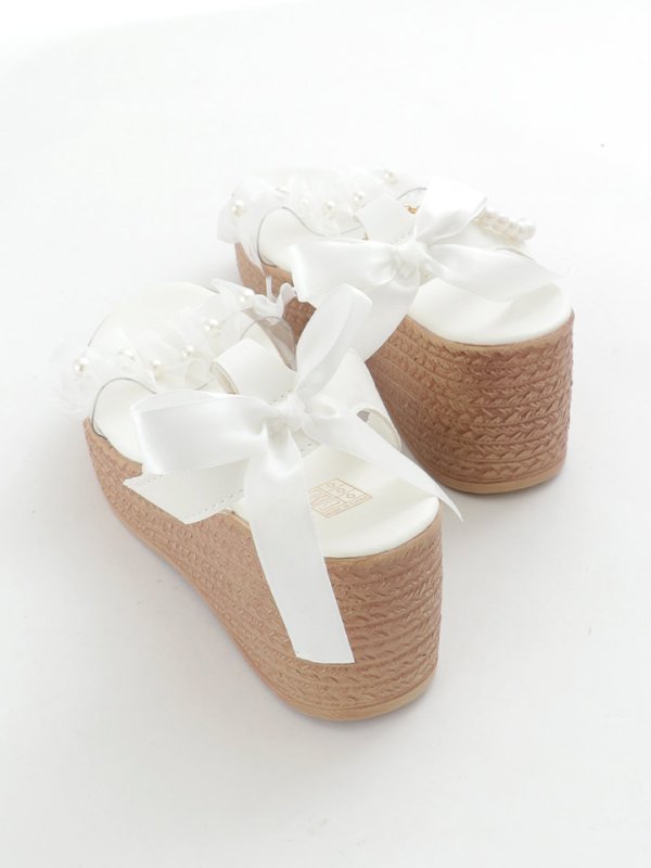 画像6: 【即日発送】【水着小物：ビーチサンダル】パールチェーン/ リボン/ フリル/ 厚底/ ウエッジソール/ サンダル/ サマーシューズ[YMT] (6)