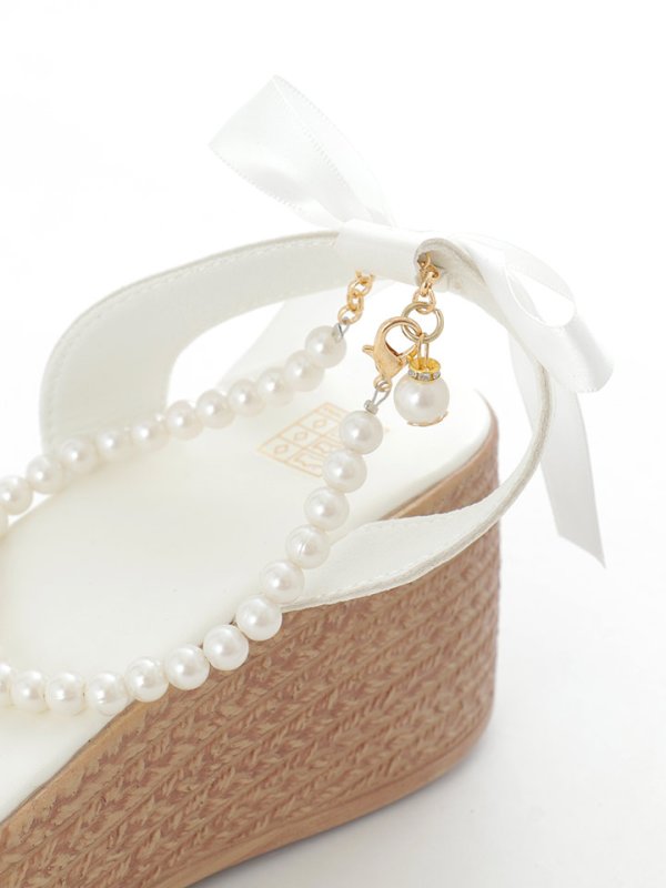 画像7: 【即日発送】【水着小物：ビーチサンダル】パールチェーン/ リボン/ フリル/ 厚底/ ウエッジソール/ サンダル/ サマーシューズ[YMT] (7)