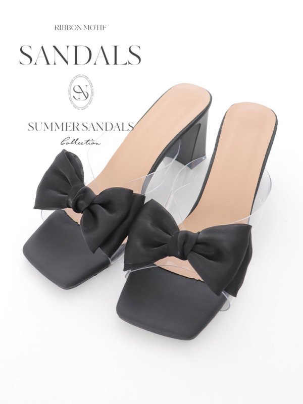 画像2: 【即日発送】【水着小物：ビーチサンダル】パールチェーン/ リボン/ フリル/ 厚底/ ウエッジソール/ サンダル/ サマーシューズ[YMT] (2)