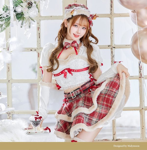 画像6: 【即日発送！】【クリスマスコスプレ9点セット】【Malymoon/マリームーン】フレンチチェックノエルトナカイ【SM-ML/2カラー】[OF03] (6)