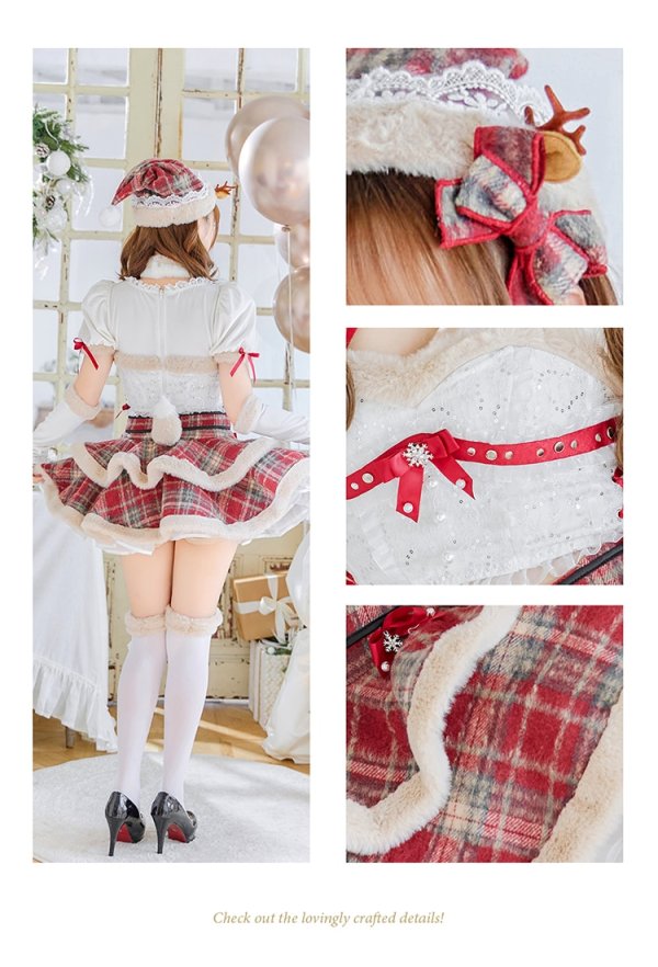 画像9: 【即日発送！】【クリスマスコスプレ9点セット】【Malymoon/マリームーン】フレンチチェックノエルトナカイ【SM-ML/2カラー】[OF03] (9)