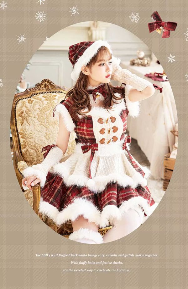 画像4: 【即日発送】ミルキーニットダッフルチェックサンタ《クリスマスコスプレ7点セット》【Malymoon/マリームーン】【2サイズ/1カラー】[OF03] (4)