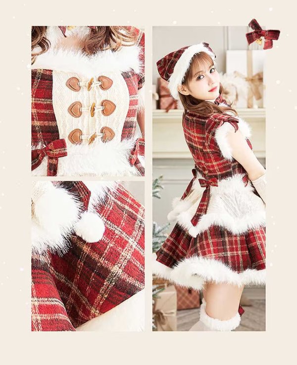 画像6: 【即日発送】ミルキーニットダッフルチェックサンタ《クリスマスコスプレ7点セット》【Malymoon/マリームーン】【2サイズ/1カラー】[OF03] (6)