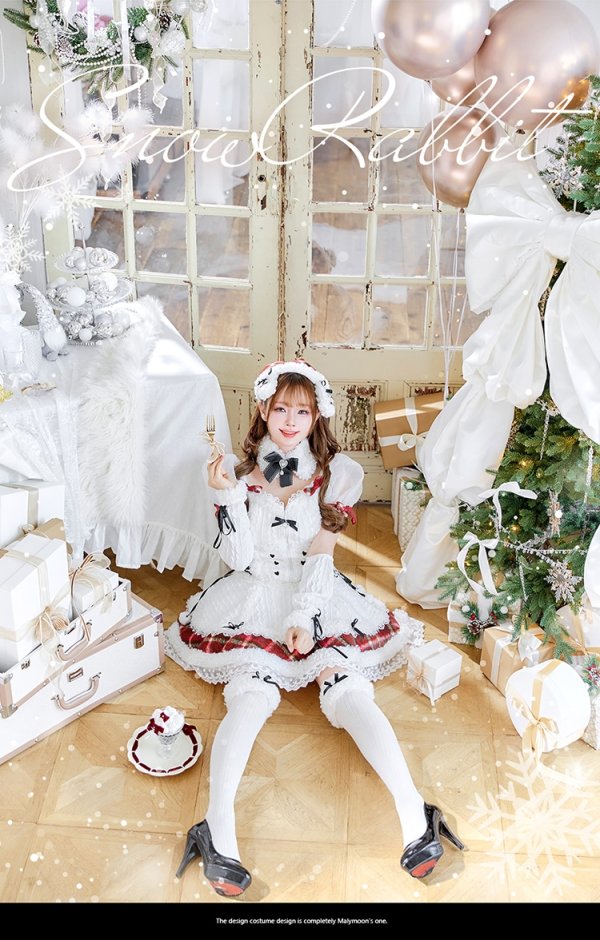 画像3: 【即日発送！】【クリスマスコスプレ7点セット】【Malymoon/マリームーン】ミルクニットフレーズたれ耳サンタドレス【SM-ML/1カラー】[OF03] (3)