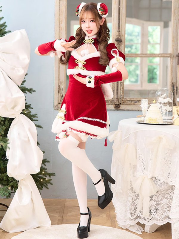 画像8: 【即日発送】ベロアルージュチャイナサンタ《クリスマスコスプレ6点セット》【Malymoon/マリームーン】【フリーサイズ/1カラー】[OF03] (8)