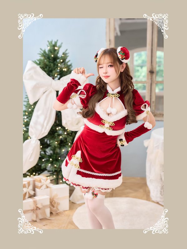 画像2: 【即日発送】ベロアルージュチャイナサンタ《クリスマスコスプレ6点セット》【Malymoon/マリームーン】【フリーサイズ/1カラー】[OF03] (2)