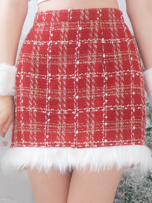 画像10: 【即日発送！】【サンタコス 5点セット】【XS-XLサイズ/2カラー】ツイードチェックバニーサンタコスプレ[YMT] (10)