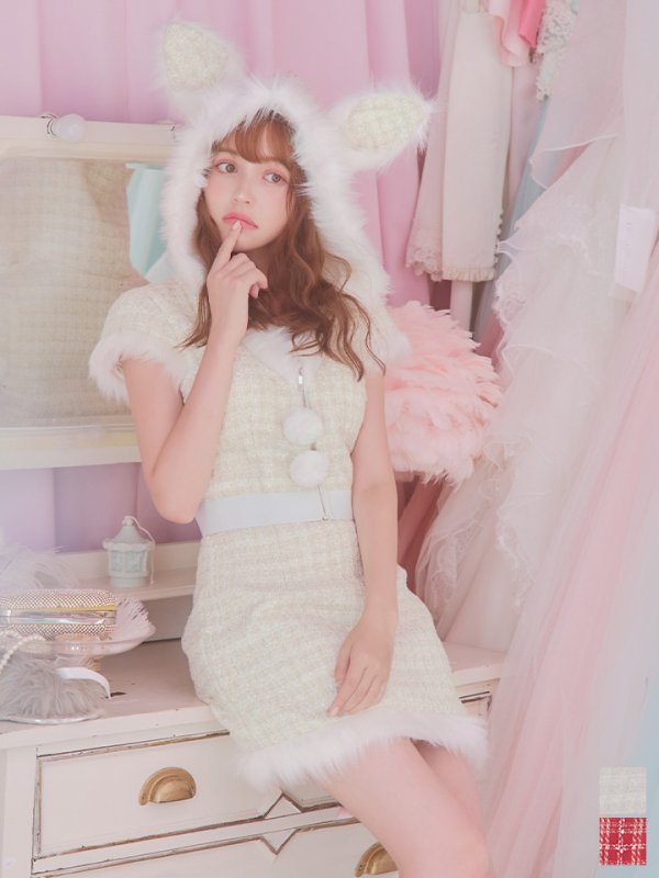 画像2: 【即日発送！】【サンタコス5点セット】【XS-XLサイズ/2カラー】ツイードチェックバニーサンタコスプレ[YMT] (2)