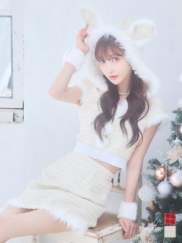 画像3: 【即日発送！】【サンタコス5点セット】【XS-XLサイズ/2カラー】ツイードチェックバニーサンタコスプレ[YMT] (3)