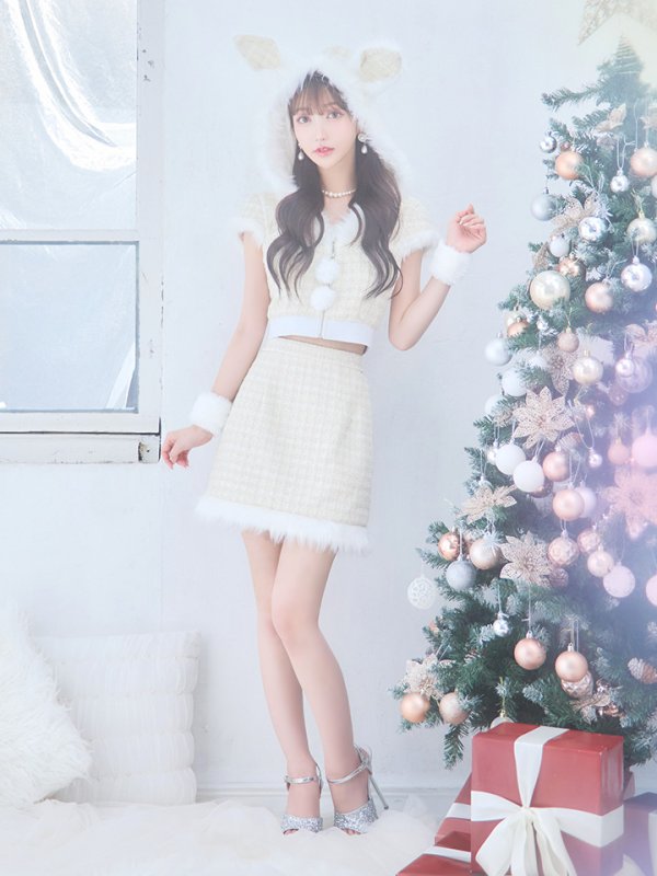 画像5: 【即日発送！】【サンタコス5点セット】【XS-XLサイズ/2カラー】ツイードチェックバニーサンタコスプレ[YMT] (5)