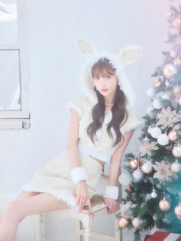 画像8: 【即日発送！】【サンタコス5点セット】【XS-XLサイズ/2カラー】ツイードチェックバニーサンタコスプレ[YMT] (8)