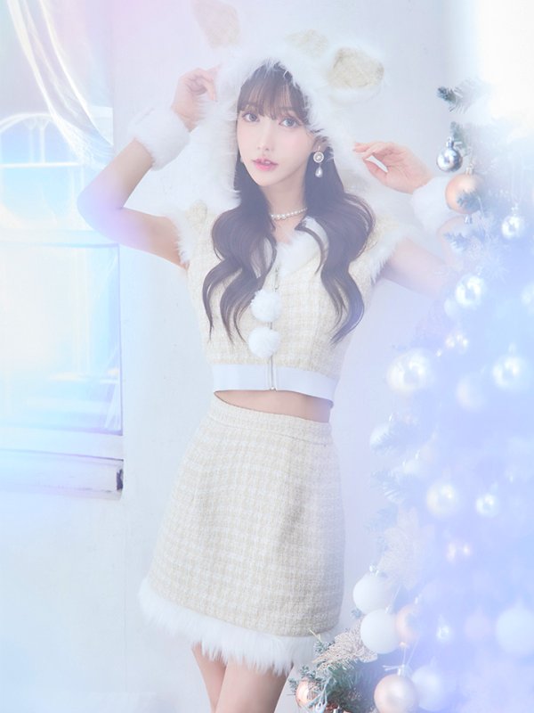 画像11: 【即日発送！】【サンタコス5点セット】【XS-XLサイズ/2カラー】ツイードチェックバニーサンタコスプレ[YMT] (11)