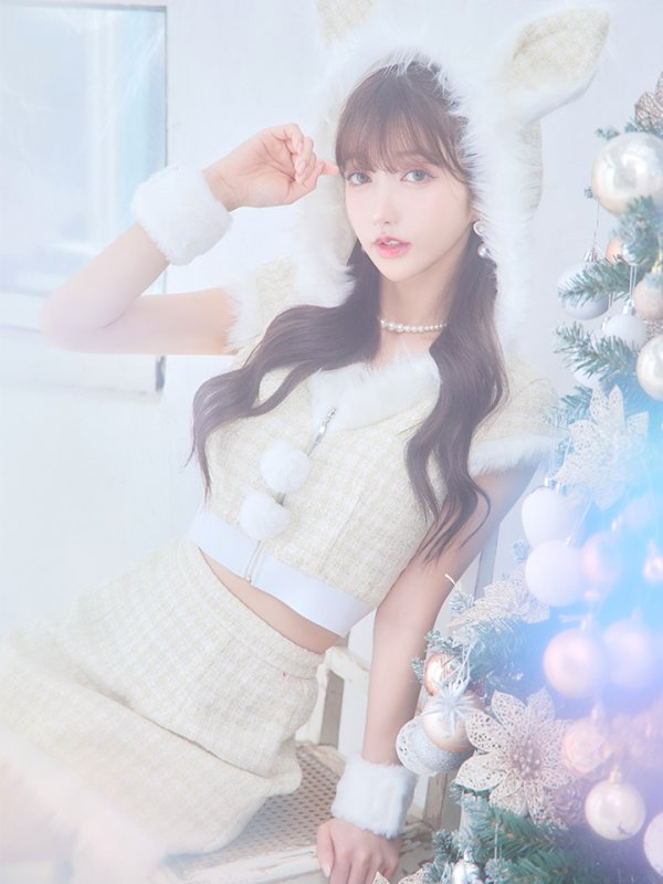 画像14: 【即日発送！】【サンタコス5点セット】【XS-XLサイズ/2カラー】ツイードチェックバニーサンタコスプレ[YMT] (14)