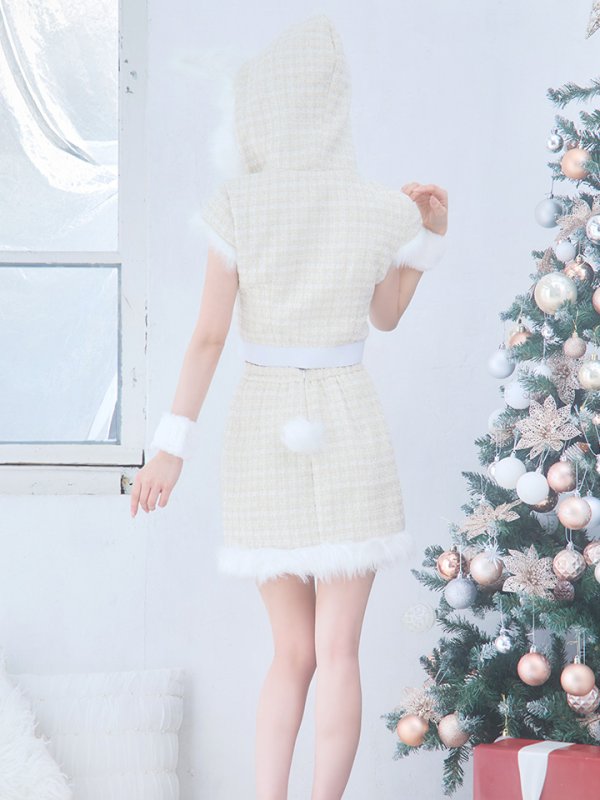 画像15: 【即日発送！】【サンタコス5点セット】【XS-XLサイズ/2カラー】ツイードチェックバニーサンタコスプレ[YMT] (15)