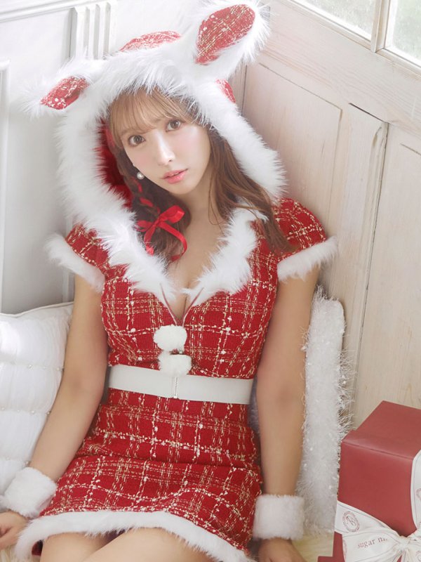 画像26: 【即日発送！】【サンタコス5点セット】【XS-XLサイズ/2カラー】ツイードチェックバニーサンタコスプレ[YMT] (26)