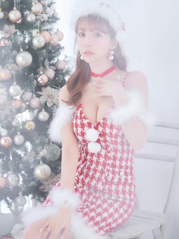 画像6: 【サンタセール！】【サンタコス5点セット】【S-XLサイズ/1カラー】千鳥柄ツイードキャミドレスサンタコスプレ[YMT] (6)