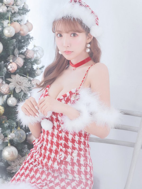 画像8: 【サンタセール！】【サンタコス5点セット】【S-XLサイズ/1カラー】千鳥柄ツイードキャミドレスサンタコスプレ[YMT] (8)