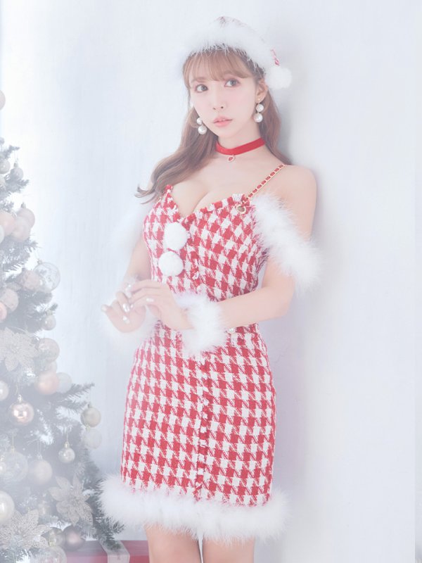 画像12: 【サンタセール！】【サンタコス5点セット】【S-XLサイズ/1カラー】千鳥柄ツイードキャミドレスサンタコスプレ[YMT] (12)
