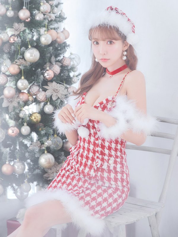 画像14: 【サンタセール！】【サンタコス5点セット】【S-XLサイズ/1カラー】千鳥柄ツイードキャミドレスサンタコスプレ[YMT] (14)