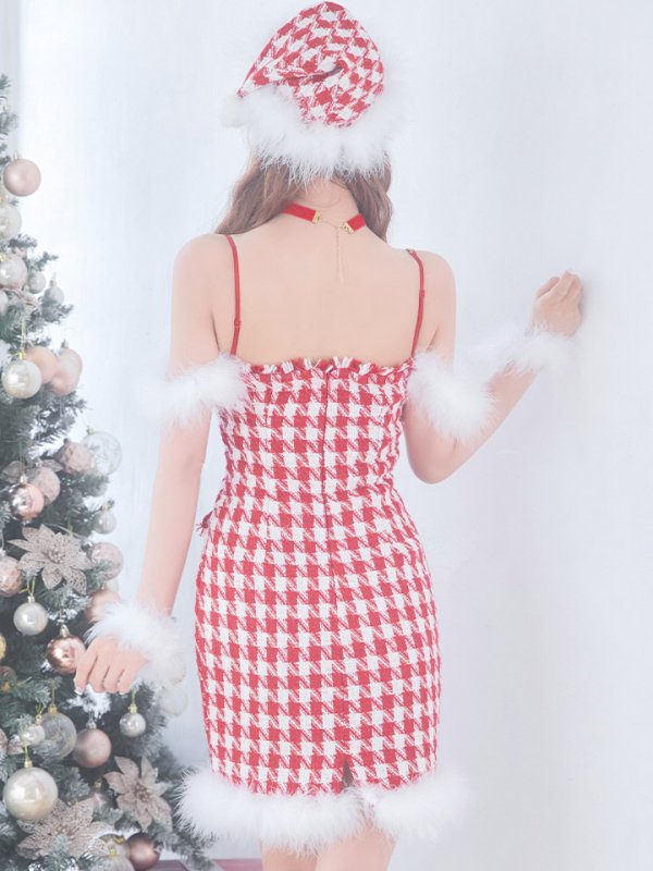 画像15: 【サンタセール！】【サンタコス5点セット】【S-XLサイズ/1カラー】千鳥柄ツイードキャミドレスサンタコスプレ[YMT] (15)