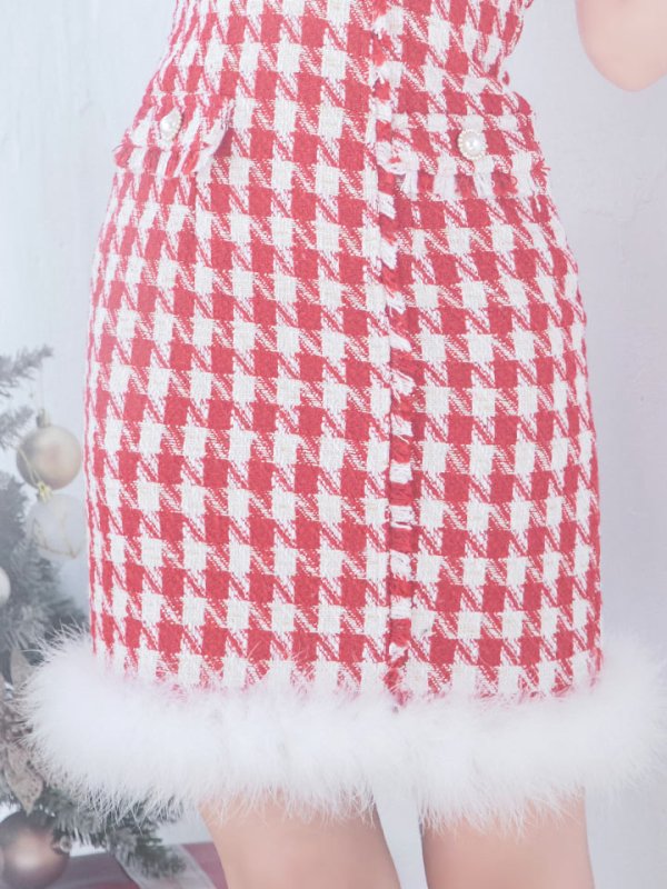 画像17: 【サンタセール！】【サンタコス5点セット】【S-XLサイズ/1カラー】千鳥柄ツイードキャミドレスサンタコスプレ[YMT] (17)