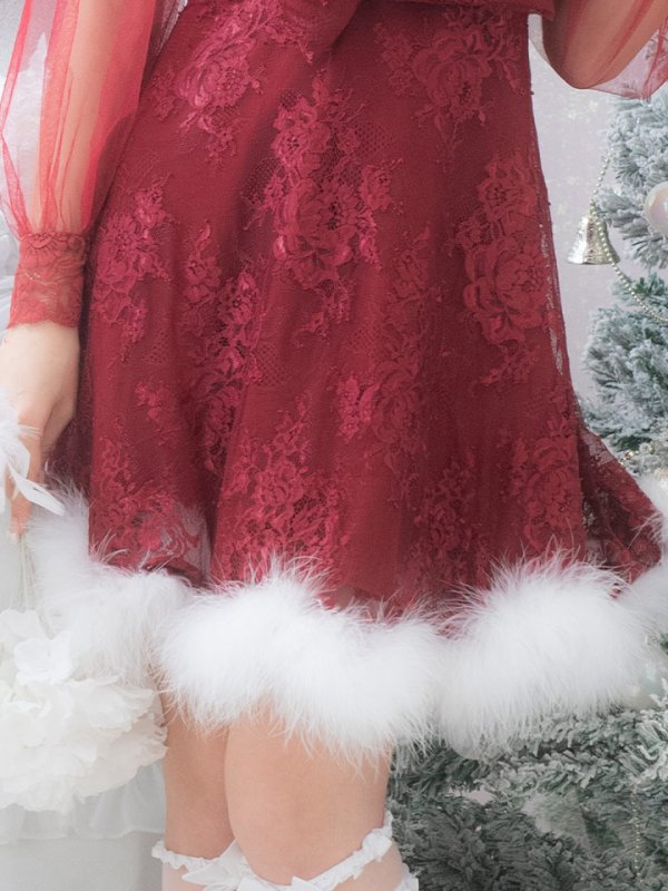 画像16: 【サンタセール！】【サンタコス3点セット】【S-XLサイズ/1カラー】チュールスリーブレースリボンサンタコスプレ[YMT] (16)