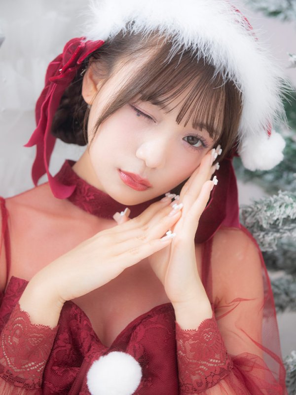 画像6: 【サンタセール！】【サンタコス3点セット】【S-XLサイズ/1カラー】チュールスリーブレースリボンサンタコスプレ[YMT] (6)