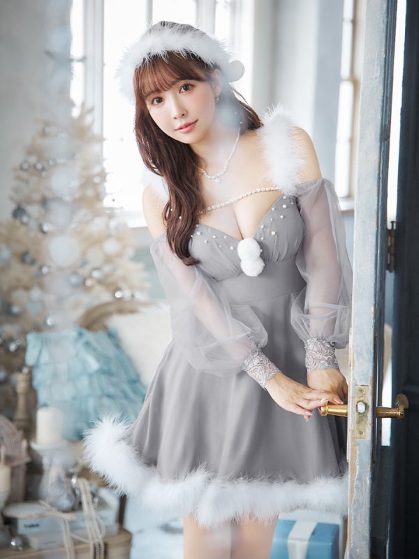 画像10: 【ノベルティ対象】【即日発送】【サンタコス 3点セット】【XS-XLサイズ/2カラー】シアーチュールオフショルダーサンタコスプレ[YMT] (10)