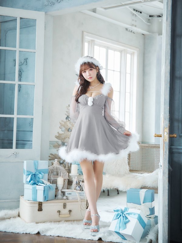 画像13: 【ノベルティ対象】【即日発送】【サンタコス 3点セット】【XS-XLサイズ/2カラー】シアーチュールオフショルダーサンタコスプレ[YMT] (13)