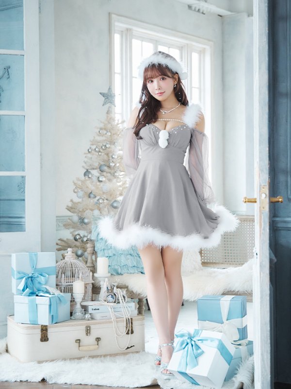 画像14: 【ノベルティ対象】【即日発送】【サンタコス 3点セット】【XS-XLサイズ/2カラー】シアーチュールオフショルダーサンタコスプレ[YMT] (14)