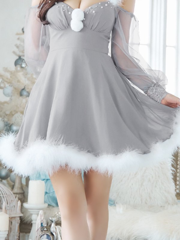 画像18: 【ノベルティ対象】【即日発送】【サンタコス 3点セット】【XS-XLサイズ/2カラー】シアーチュールオフショルダーサンタコスプレ[YMT] (18)