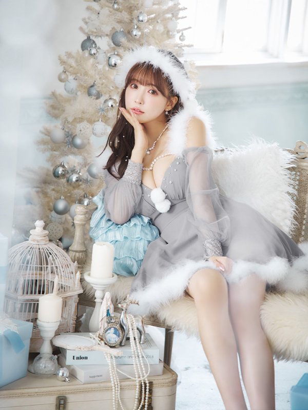 画像3: 【ノベルティ対象】【即日発送】【サンタコス 3点セット】【XS-XLサイズ/2カラー】シアーチュールオフショルダーサンタコスプレ[YMT] (3)