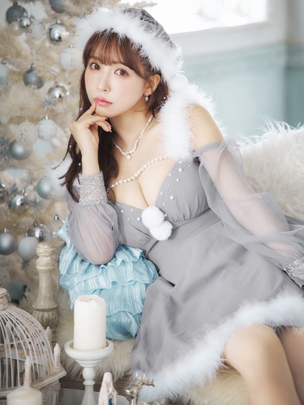 画像5: 【ノベルティ対象】【即日発送】【サンタコス 3点セット】【XS-XLサイズ/2カラー】シアーチュールオフショルダーサンタコスプレ[YMT] (5)