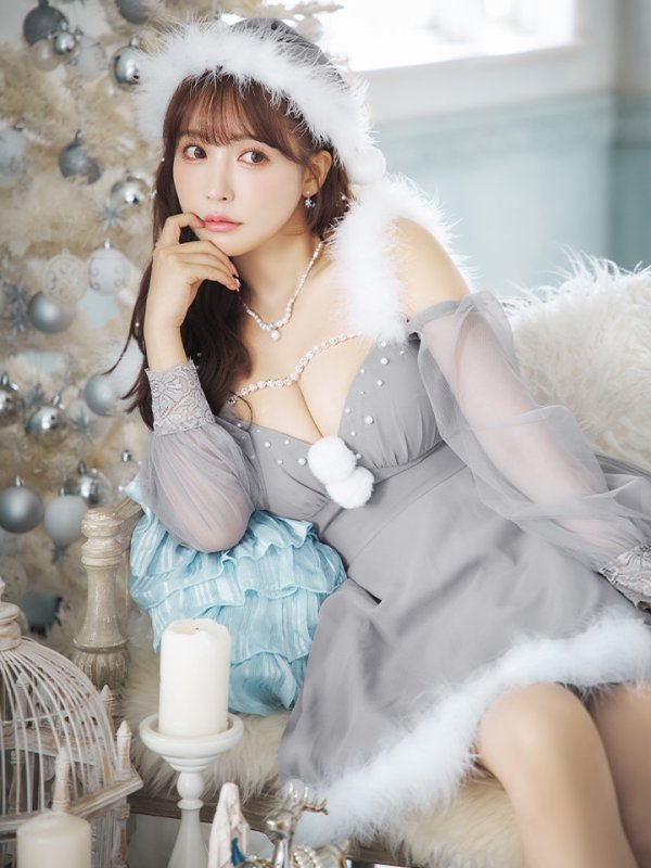 画像6: 【ノベルティ対象】【即日発送】【サンタコス 3点セット】【XS-XLサイズ/2カラー】シアーチュールオフショルダーサンタコスプレ[YMT] (6)