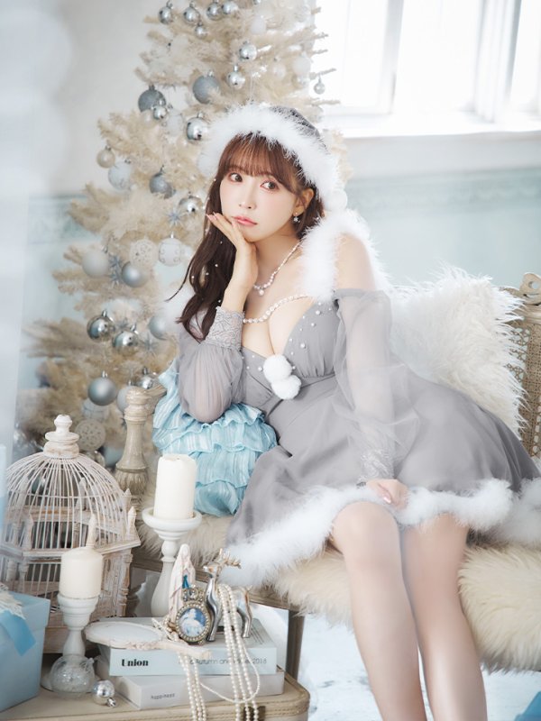 画像7: 【ノベルティ対象】【即日発送】【サンタコス 3点セット】【XS-XLサイズ/2カラー】シアーチュールオフショルダーサンタコスプレ[YMT] (7)