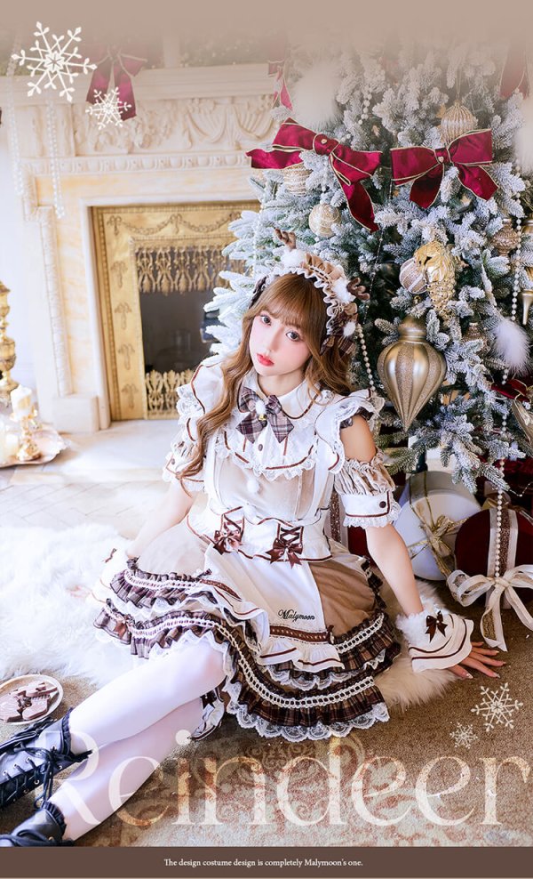 画像2: 【クリスマスコスプレ13点セット】【Malymoon/マリームーン】ミルクティーチェックトナカイメイド【2サイズ/1カラー】【予約/12月上旬発送予定】[HC03] (2)