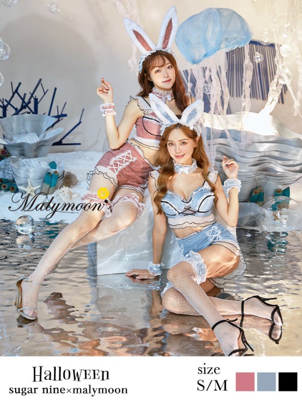 画像5: 【即日発送】【sugar nine×マリームーンコラボ】 セクシーレースバニーコスプレセット【sugar nineハロウィンコスプレ7点セット】【S-Mサイズ/3カラー】[HC02] (5)