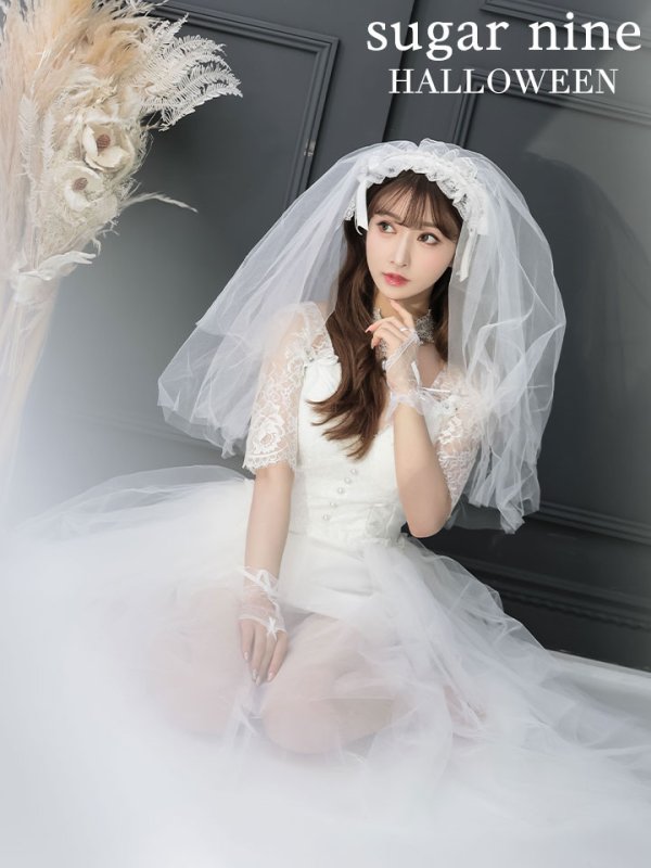 画像3: 【SALE!!】【即日発送】ショートイン花嫁ゾンビコスプレ/ブライドゾンビ【sugar nineハロウィン4点セット】【S-Lサイズ/1カラー】[OF01] (3)