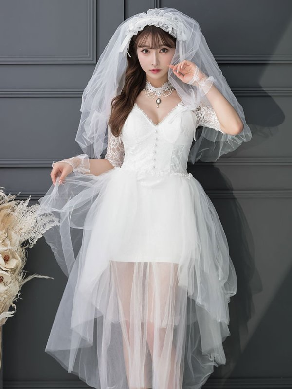 画像11: 【SALE!!】【即日発送】ショートイン花嫁ゾンビコスプレ/ブライドゾンビ【sugar nineハロウィン4点セット】【S-Lサイズ/1カラー】[OF01] (11)