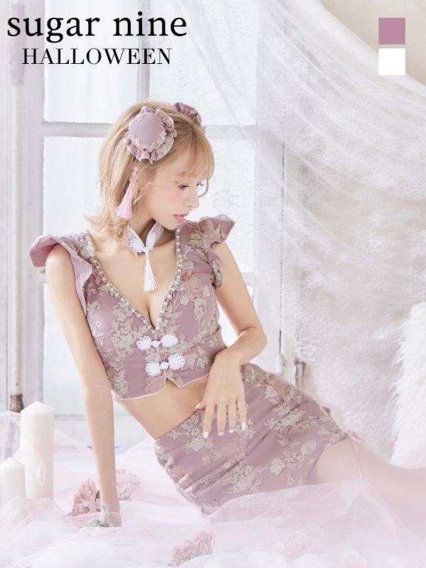 画像2: 【SALE!!】【即日発送】門りょうちゃん着用 セットアップチャイナドレスコスプレ【sugar nineハロウィン4点セット】【XS-Lサイズ/2カラー】(SE01YN-WH)[OF01] (2)