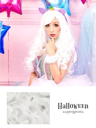 ハロウィン/小物】ホワイトフルウィッグ【フリーサイズ/1カラー