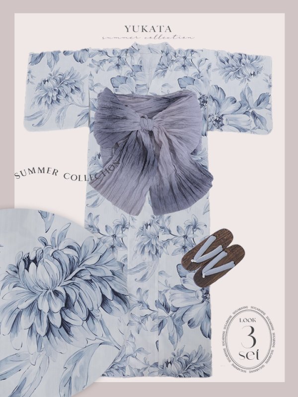 画像25: 【即日発送】大人グレイッシュ牡丹浴衣  【浴衣３点セット 浴衣/帯/下駄】[YMT] (25)