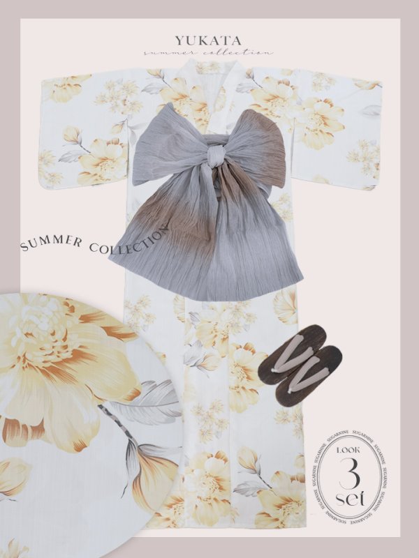 画像25: 【即日発送】グレイッシュイエロー牡丹浴衣  【浴衣３点セット 浴衣/帯/下駄】[YMT] (25)