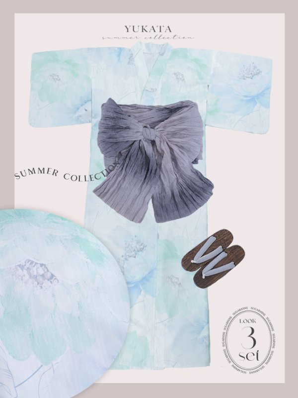 画像23: 【即日発送】【浴衣セール！】大柄アイシーミントフラワー浴衣  【浴衣３点セット 浴衣/帯/下駄】[YMT] (23)