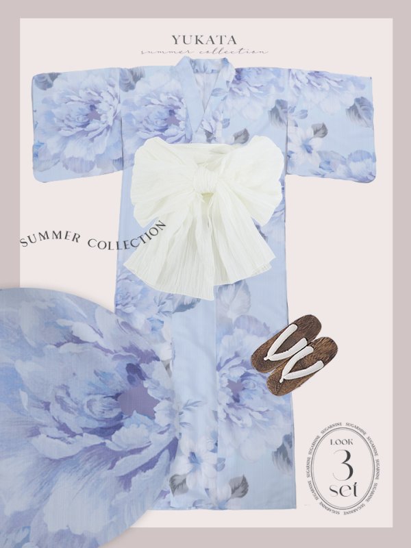 画像21: 【即日発送】アイスブルー牡丹浴衣 【浴衣３点セット 浴衣/帯/下駄】[YMT] (21)