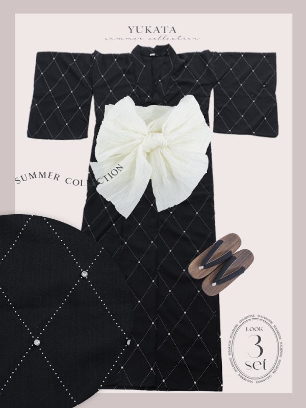 画像23: 【即日発送】アーガイルビジュー浴衣  【浴衣３点セット 浴衣/帯/下駄】[YMT] (23)