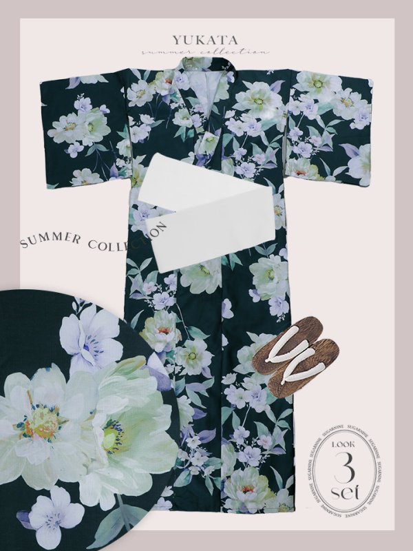 画像22: 【即日発送】レトロモダンクロムグリーン浴衣  【浴衣３点セット 浴衣/帯/下駄】[YMT] (22)