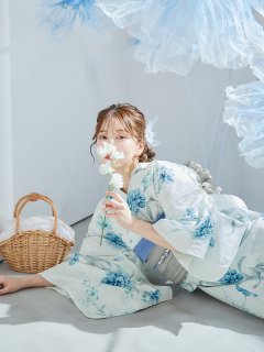 ブルーグリーン花柄浴衣